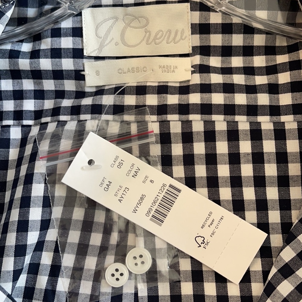 J.Crew Classic-fit ruffleneck shirtdress dress navy check AY173 - Picture 11 of 14